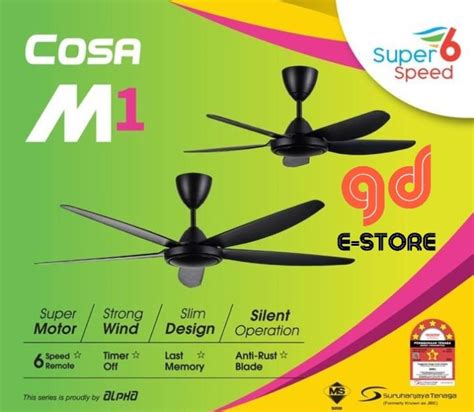 Alpha Cosa M1 Matt Black Super 6 Speeds Ceiling Fan With Remote Control