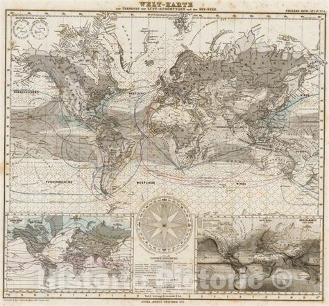Welt Karte Zur Ubersicht Der Luft Stromungen Und Der See Wege 1875