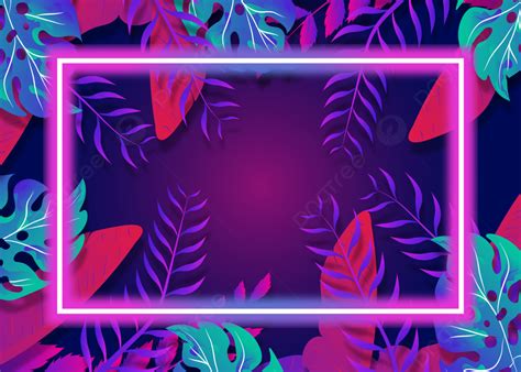 Neon Tropical Leaves With Colored Lights Background Neon Tropical