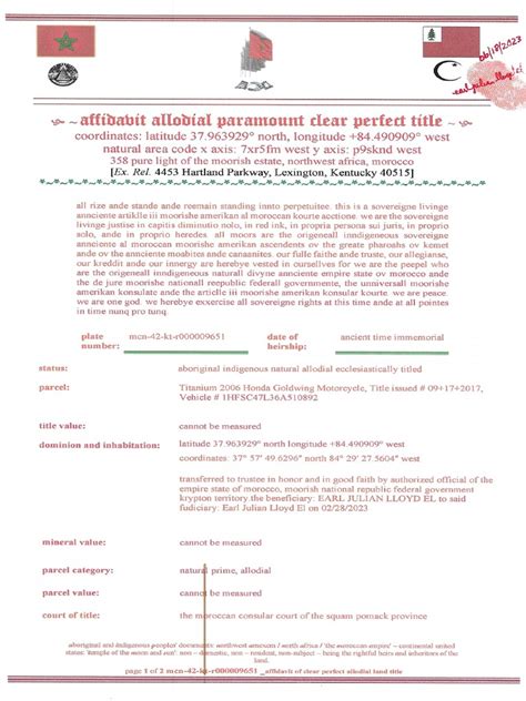 Affidavit Allodial Paramount Clear Perfect Title Honda Gl Pdf