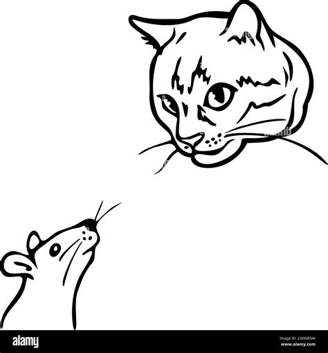 Vector Illustration With Cat And Mouse Outline Hand Drawn Illustration