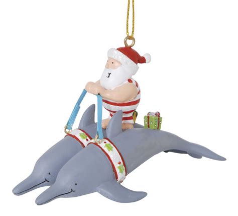 Dolphins Pulling Santa Ornament Coastal Christmas Decor California