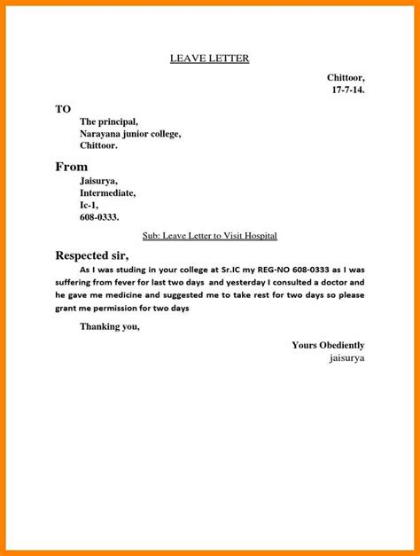 explanation letter  leave  college weekly template