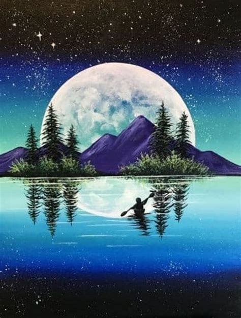 Night Sky Overlooking The Mountain And Lake Painting Waterfall
