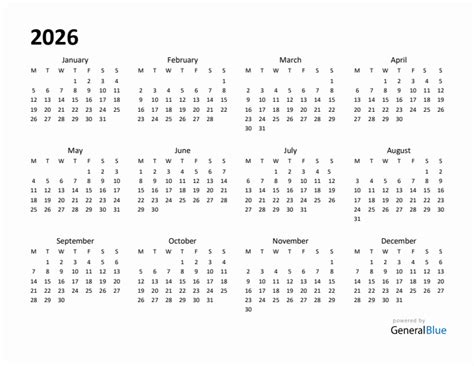 2026 Yearly Calendar Templates With Monday Start