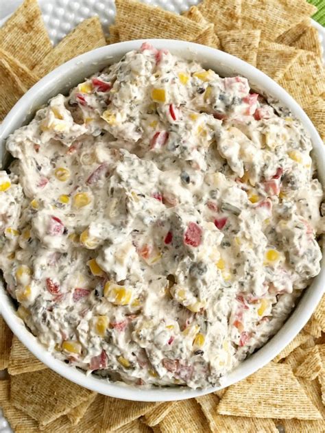 Vegetable Ranch Cracker Dip Is Filled With Corn Olives Red Pepper