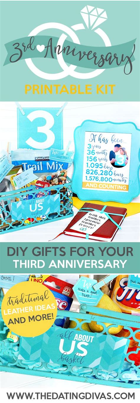 The 3rd anniversary gift is traditionally something made of leather. Third Anniversary Gift Printable Kit | Birthday gift for ...