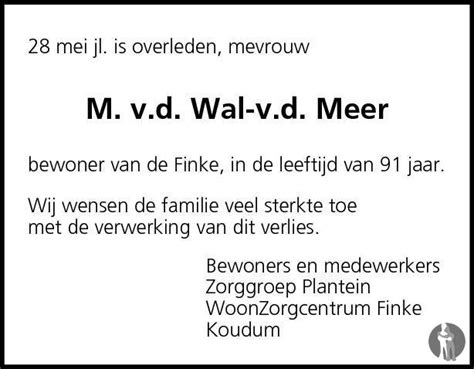 Minke Van Der Wal Van Der Meer 28 05 2013 Overlijdensbericht En