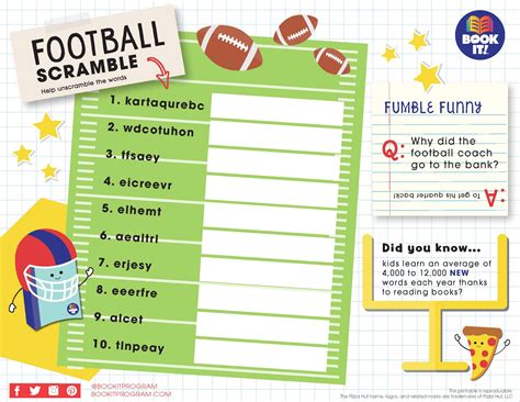 Football Word Scramble The Pizza Hut Book It Program