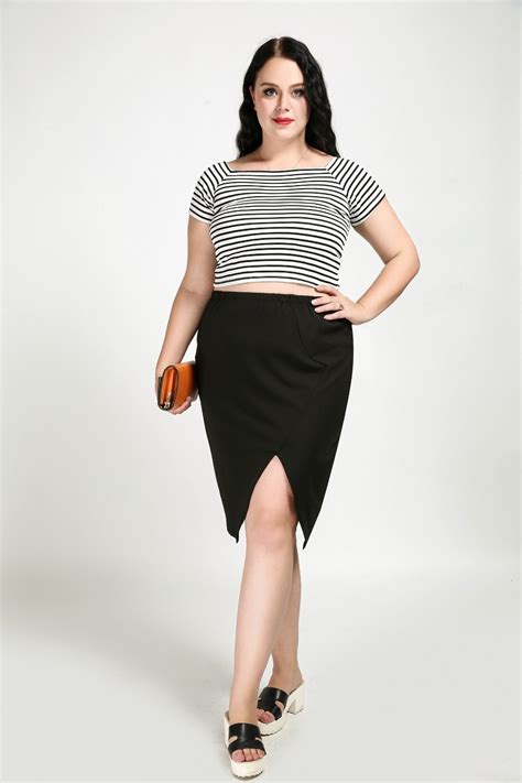 Womens Sexy Plus Size Asymmetrical Skirt Knee Length Solid Black