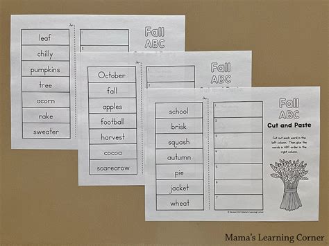 Fall Abc Order Worksheets Cut And Paste Mamas Learning Corner