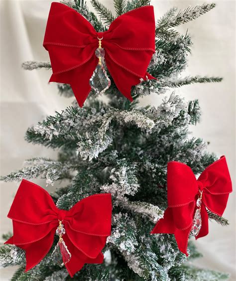 Luxury Christmas Tree Bows 8 Wide Red Velvet With Etsy