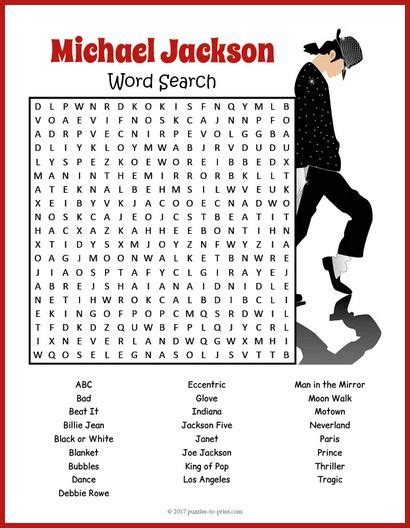 Free Printable Michael Jackson Word Search Artofit
