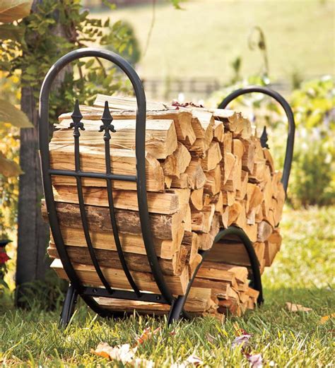 Goflame 41 inch firewood log rack, round tubular steel fireplace wood storage holder for indoor & outdoor fireplace pit, heavy duty. Steel and Wrought Iron Curved Wood Rack with Finials ...