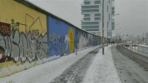 14 Berlin Wall Germany In Winter Snow East Side Gallery Stock Video