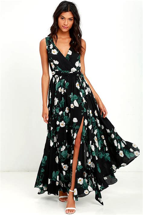 Lovely Black Dress Floral Print Dress Maxi Dress 14900