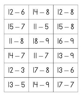 Math Facts, subtraction within 20 by asarikaya | TpT