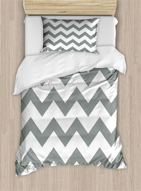 Grey Duvet Cover Set Grey And White Chevron Pattern Classic