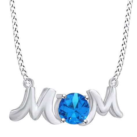 Mothers Day Jewelry Ts Round Shape Simulated Blue Topaz Mom Pendant