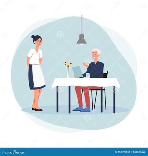 Cartoon People At Restaurant Customer Man Sitting At Table And