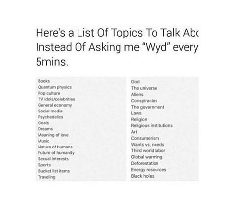 Heres A List Of Topics To Talk About Instead Of Asking Me Wyd Every