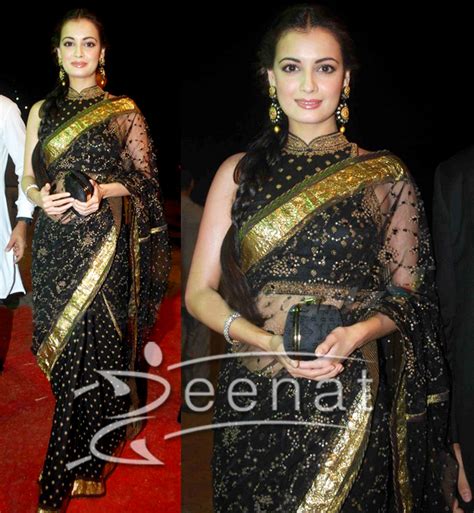 dia mirza hottie in black saree bollywood actresses in saree