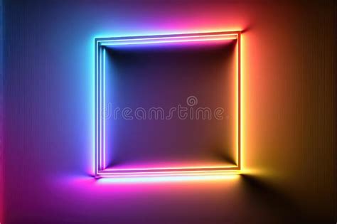 Abstract Neon Overlap Square Frame With Shining Effects Designed Stock