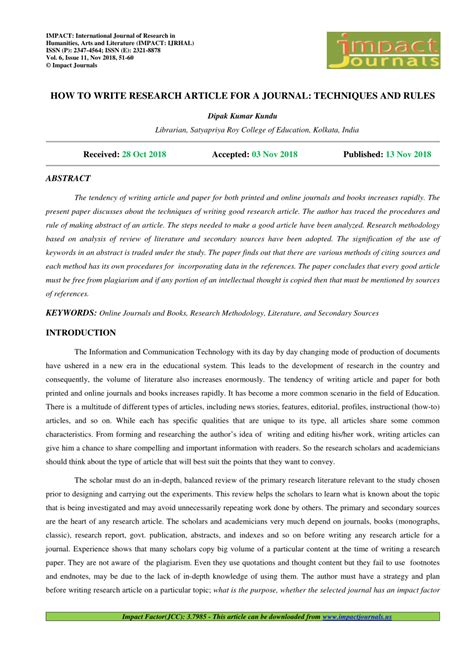 Pdf How To Write Research Article For A Journal Techniques And Rules