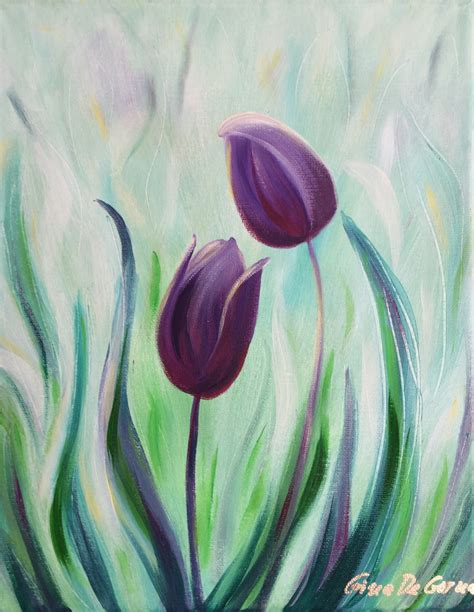Purple Tulips Original Oil Painting On Canvas Tulip Flowers Etsy