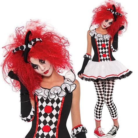 Ladies Womens Clown Harlequin Honey Jester Halloween Fancy Dress Costume Outfit Ebay