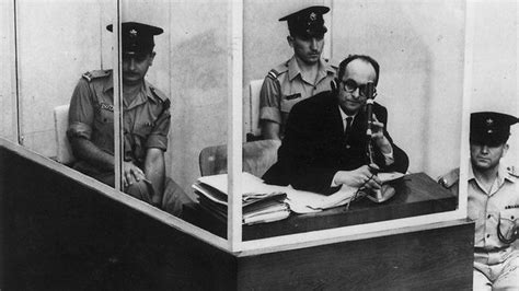 Eichmann's fingerprints upon arrest, 1960. Adolf Eichmann in the Bullet-Proof Cabin (Eichmann Trial ...