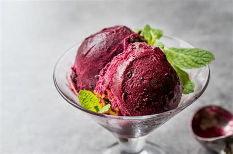 Organic Berry Sorbet Ice Cream Balls In Cup Ready To Eat Stock Photo