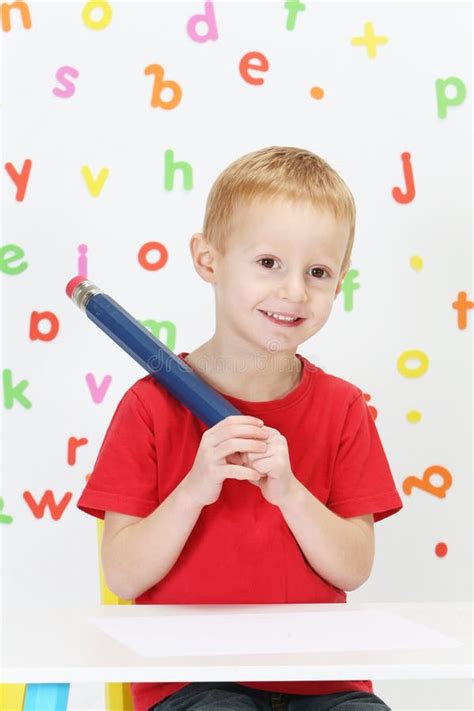 Boy And Pencil Stock Photo Image Of Pencil Paper Large 44219518