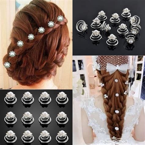 2018 New 12pcs Bridal Crystal Pearl Flower Spiral Twist Hair Pins Clips
