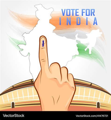 Voting Hand With India Map And Parliament Symbol Vector Image