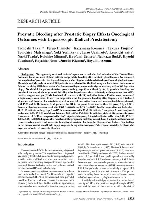 Pdf Prostatic Bleeding After Prostatic Biopsy Effects Oncological