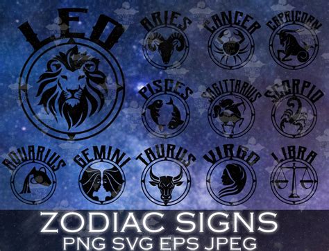 Black Zodiac Signs Png Svg Eps Jpeg Files Bundle Etsy