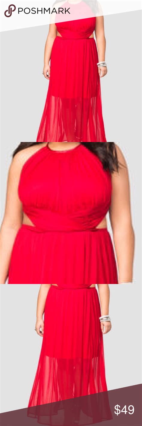 Ashley Stewart Open Sided Red Halter Gown Size 14 This Beautiful Red