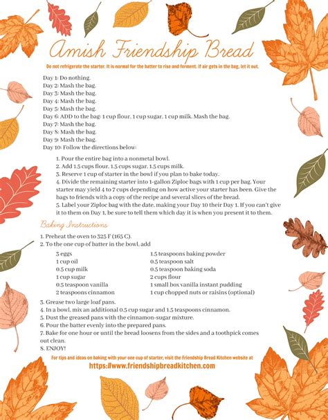 Printable Amish Friendship Bread Recipe Printable And Enjoyable Learning