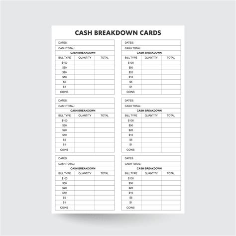 Cash Breakdown Card Cash Breakdown Count Sheet Cash Breakdown Cash