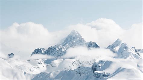 Download Wallpaper 1600x900 Mountain Peak Snow Clouds Landscape
