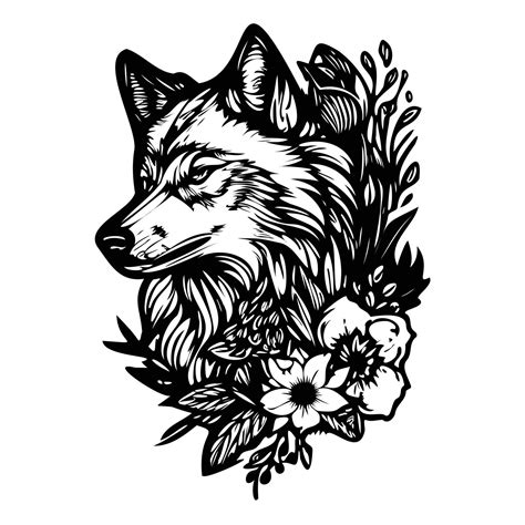 Wolf With Flowers Wolf Head Wolf Flower Tattoo 22666559 Vector Art At