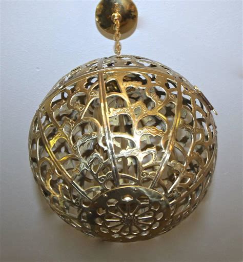 Japanese style tatami wood ceiling and pinus sylvestris ultrathin led lamp natural color square grid paper ceiling lamp fixture. Large Pierced Filigree Brass Japanese Asian Ceiling Pendant Light For Sale at 1stdibs