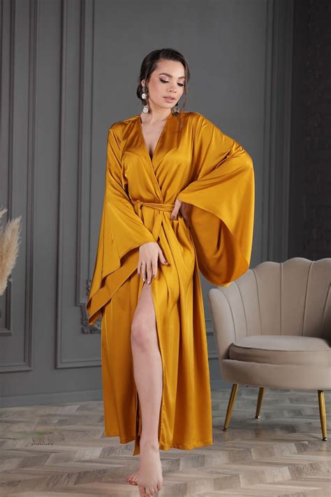 Kimono Silk Robe Long Silk Kimono Sleeves Long Robe Maxi Etsy