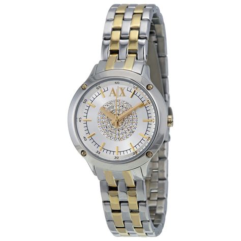 Armani Exchange Silver Crystal Pave Dial Two Tone Ladies Watch Ax5424