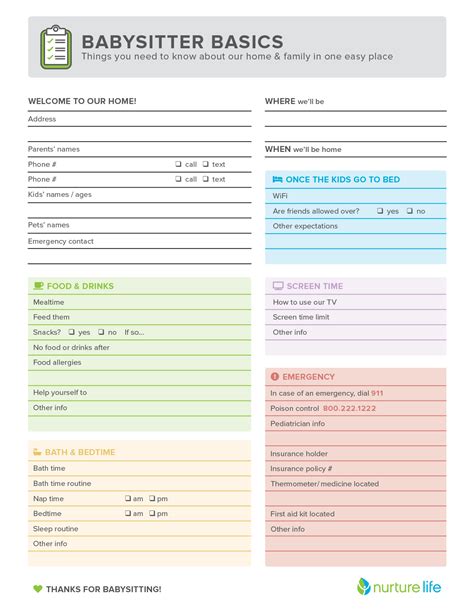 Babysitter Checklist With Schedule Free Sample Example Format