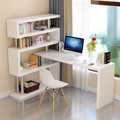 Modern White L Shaped Desk Writing Desk With Storage Shelves