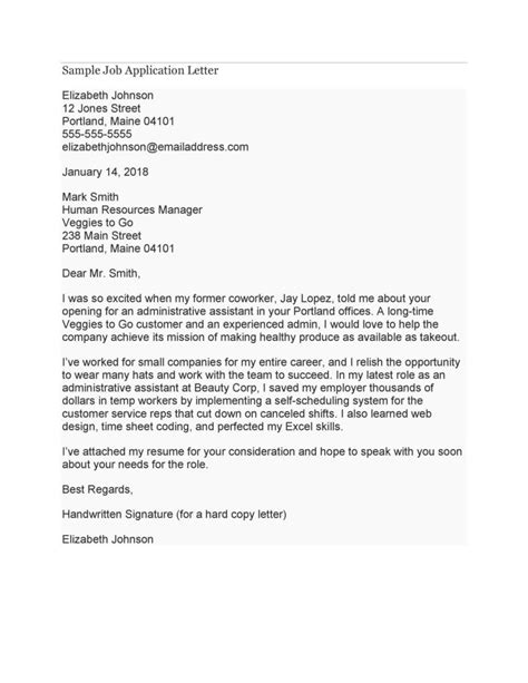 AA Sample Of A Job Application Letter