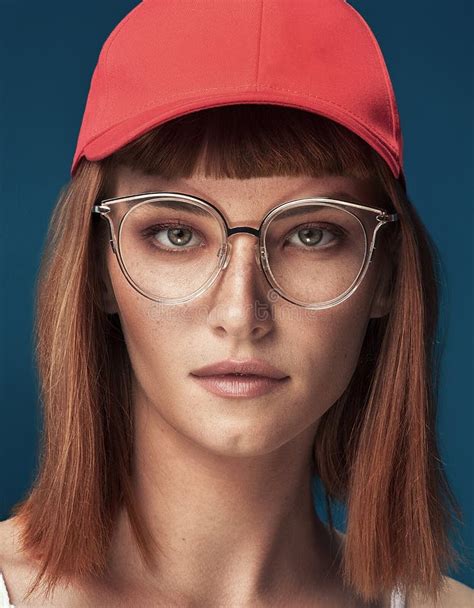 Women Fashion Glasses Girl In Stylish Grey Eyeglasses Eyewear Stock