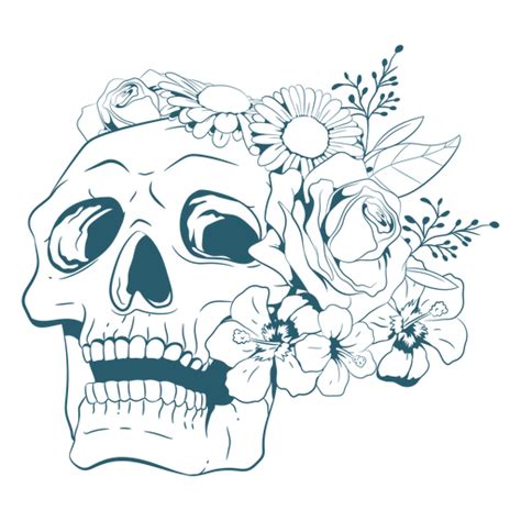 Skull With Flowers Line Art Png And Svg Design For T Shirts